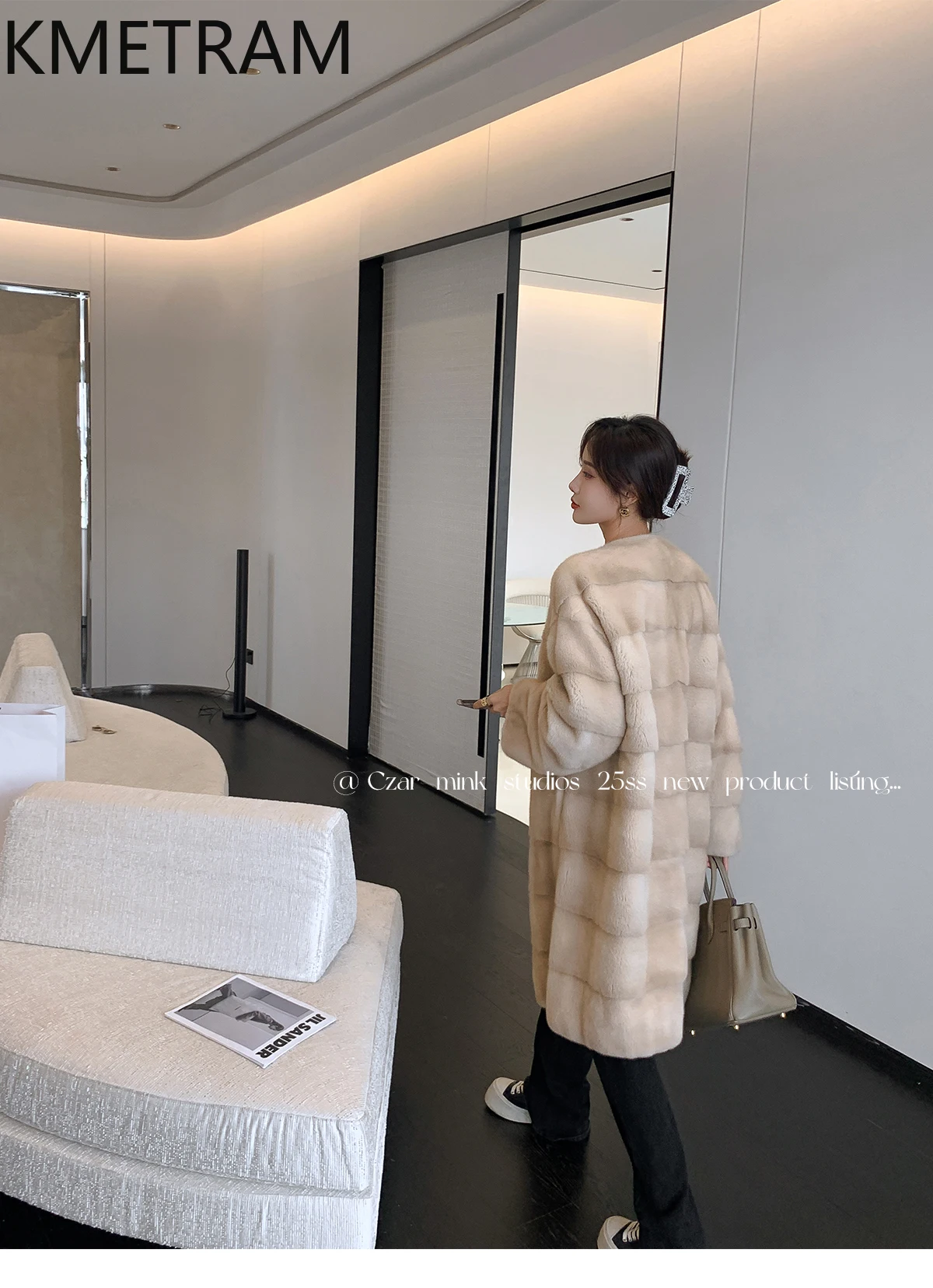 100% Mink Fur Coatผู้หญิงหรูหรากลางความยาวขนสัตว์จริงคุณภาพสูงฤดูหนาวเสื้อผ้าผู้หญิงFurryแจ็คเก็ต 2025ба