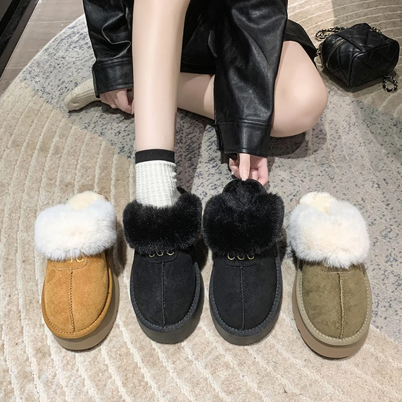 Fur Shoes Woman's Slippers Cover Toe Platform Slides Plush 2024 Shearling Snow Boots Shoes Woman 2024 Plush Slippers For Adults