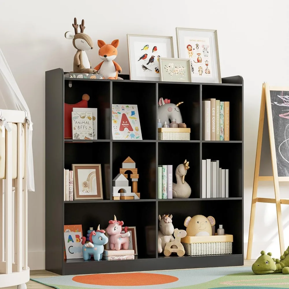 

Exclusive Cozy Castle Bookshelf, 3-Tier Open Bookshelf, 10 Cube Horizontal Bookcase, Storage Organizer with Anti-Tilt Device, Wo