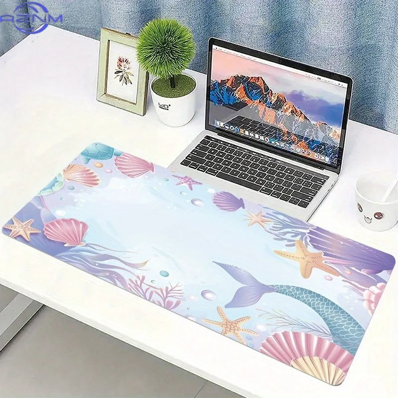 1pc Charming Mermaid Tail & Starfish Ocean Mouse Pad  cm, Non Slip Base Desk Mat with Stitched Edges, Aesthetic Design Keyboard