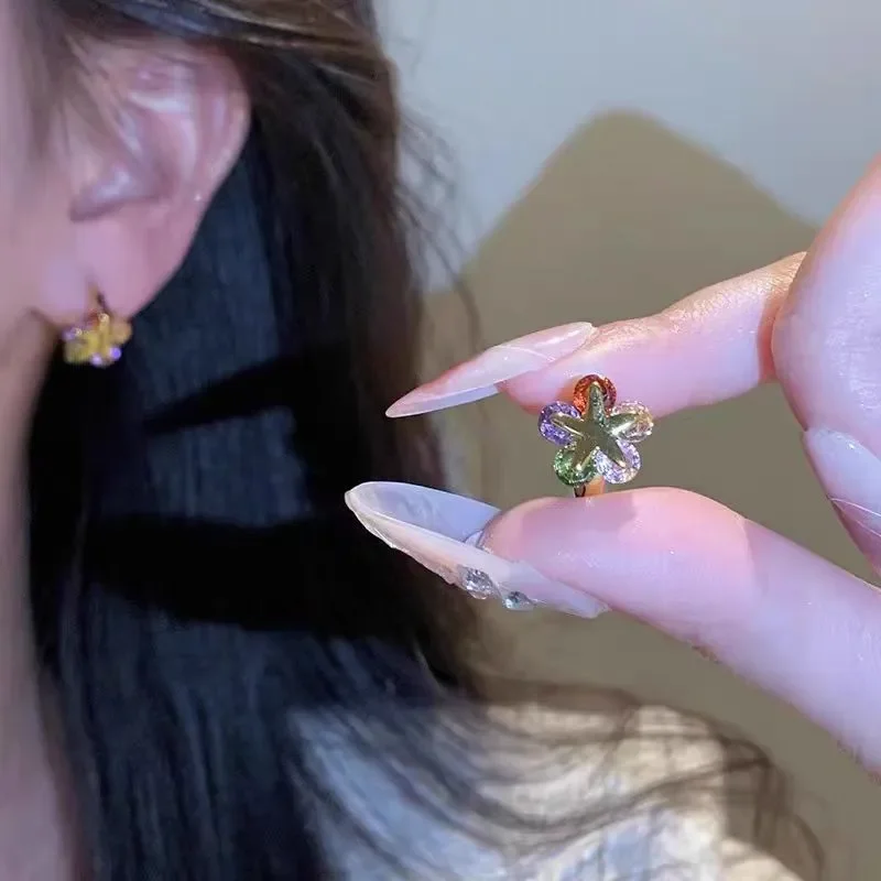 Cross-border hot-selling earrings British designer colorful zircon flowers light luxury niche ins earrings female original