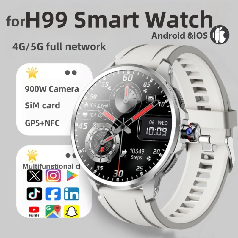 

H99 Новые умные часы с двойной системой 4G/5G, полная сеть, 256 ГБ Rom, 1,95-дюймовый HD-видеовызов, GPS, WIFI Play Store