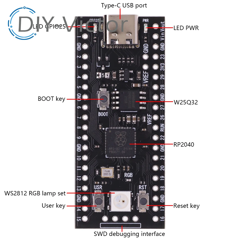 Official Raspberry Pi Pico Board RP2040 Dual-Core 264KB ARM Low-Power Microcomputers High-Performance Cortex-M0+ Processor