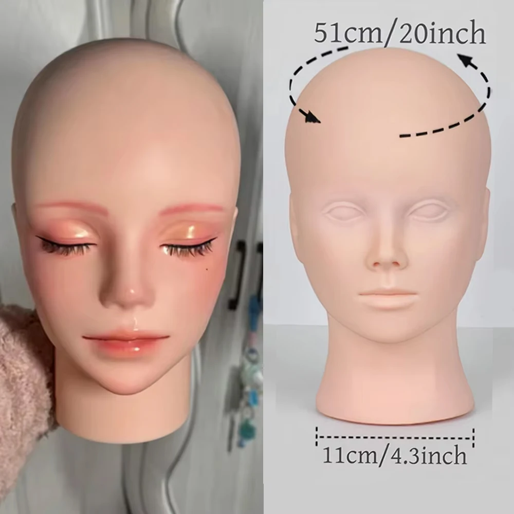 No makeup Bald Mannequin Head Stand Professional Cosmetology Wig Training Head，for Wig Making and Display Head Practice Head