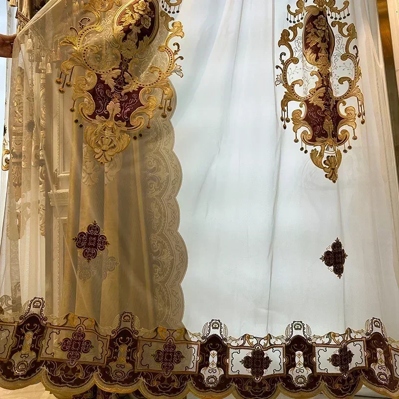 

Retro Palace Style Dark Green Velvet Embroidered Curtains For Living Room Bedroom French Window High Window Villa Customization