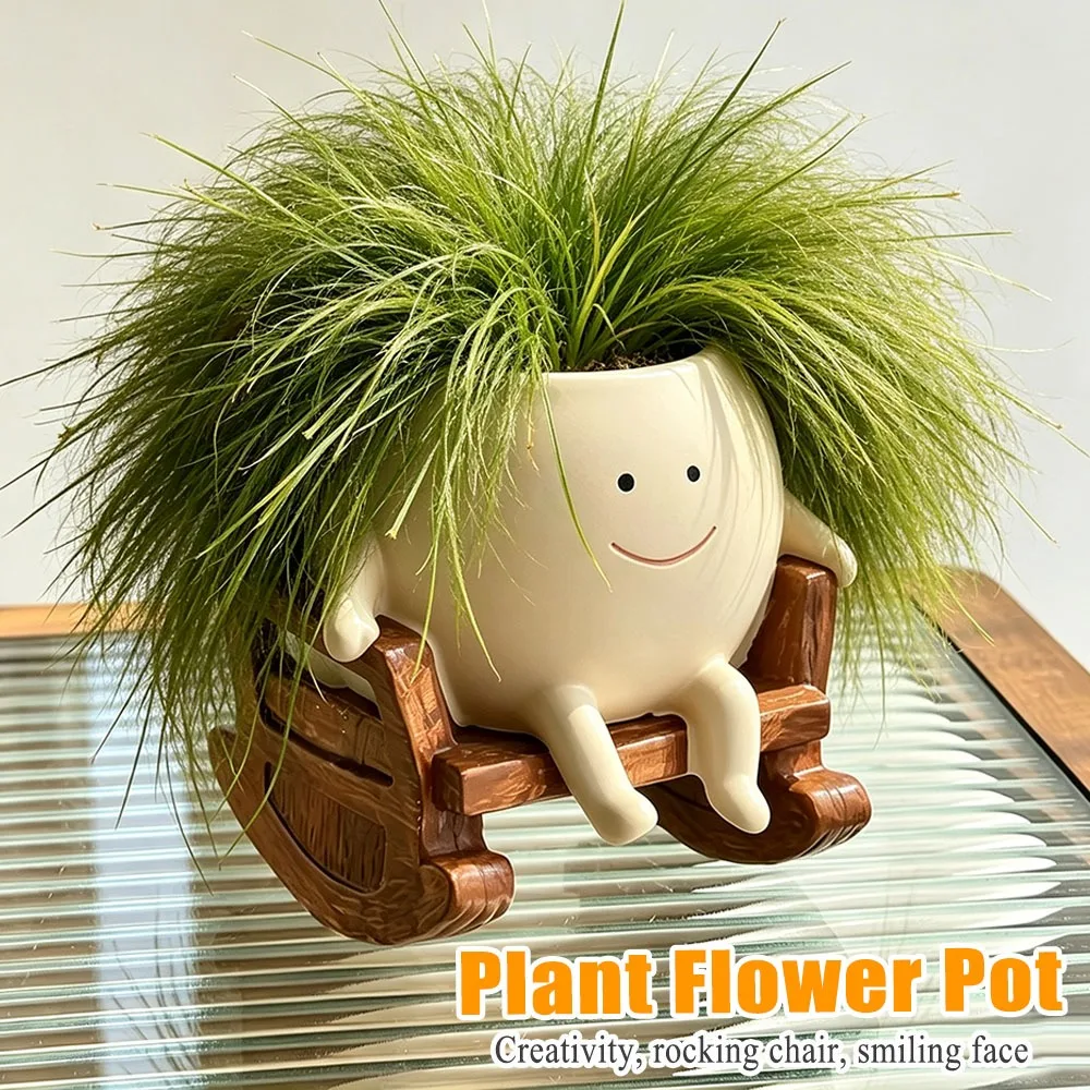 Smiley Face Mini Rocking Chair Plant Pot Cute Flower Planter Creative for Balcony Indoor Courtyard High Aesthetic Succulent