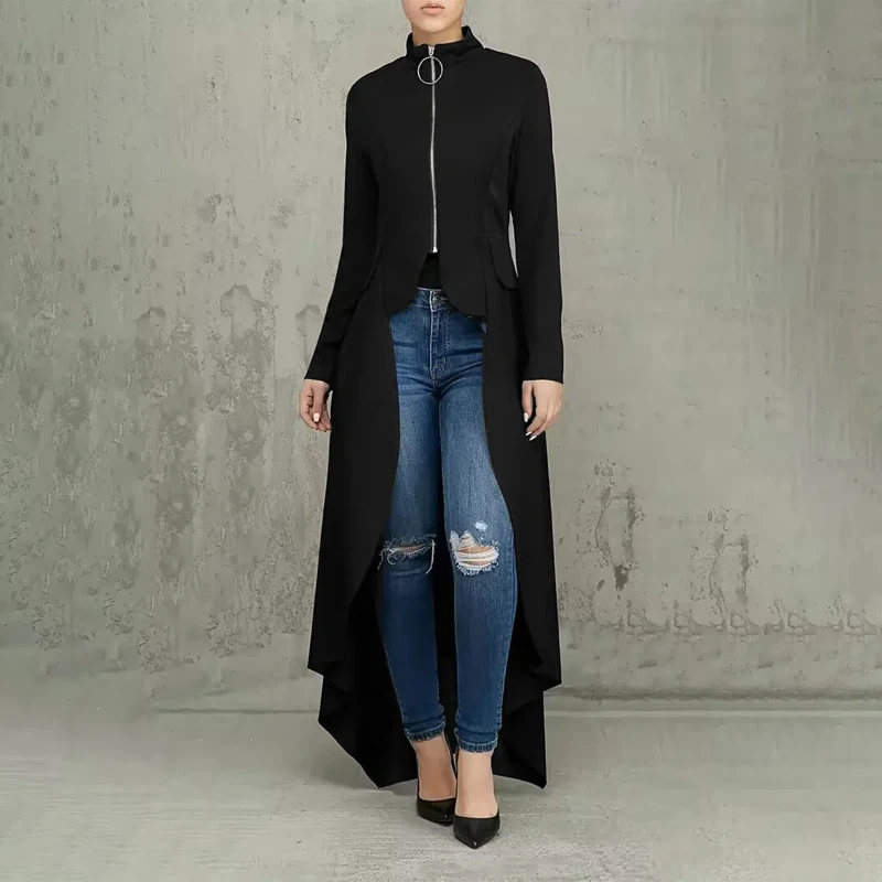 Women's Spring and Summer Temperament Solid Color Long Sleeved Windbreaker Jacket