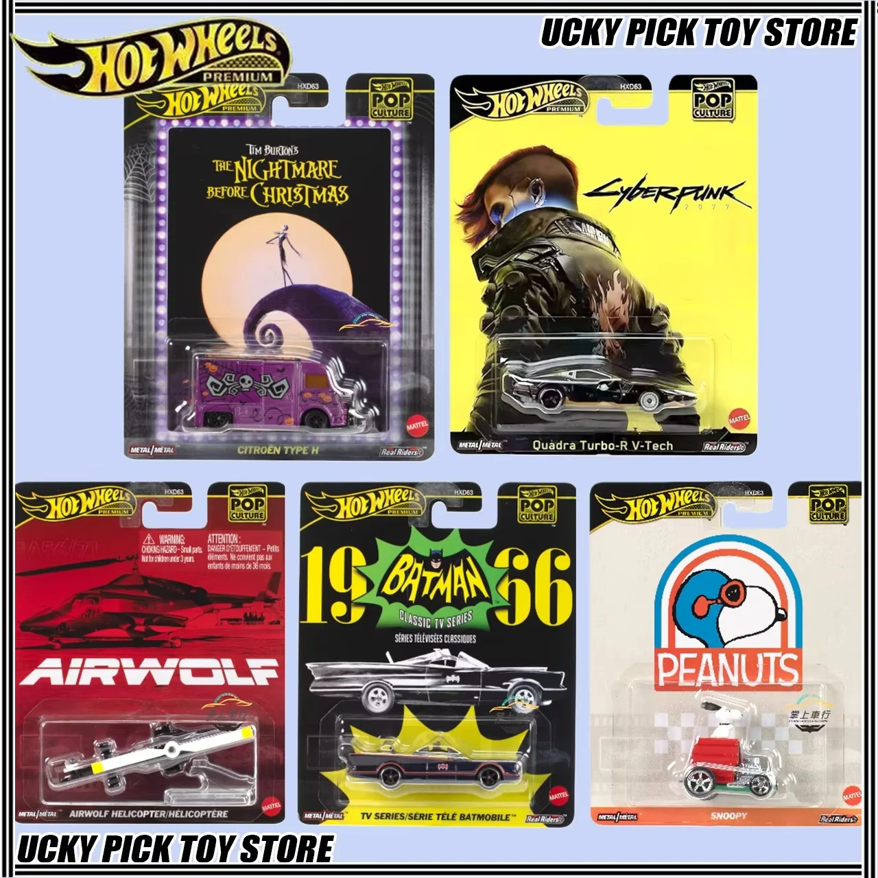 جديد حار عجلات Hxd63-M ثقافة البوب Cyberpunk 2077 الكابوس قبل عيد الميلاد Airwolf باتمان سنوبي سيارة لعبة مجسمة هدية عيد الميلاد