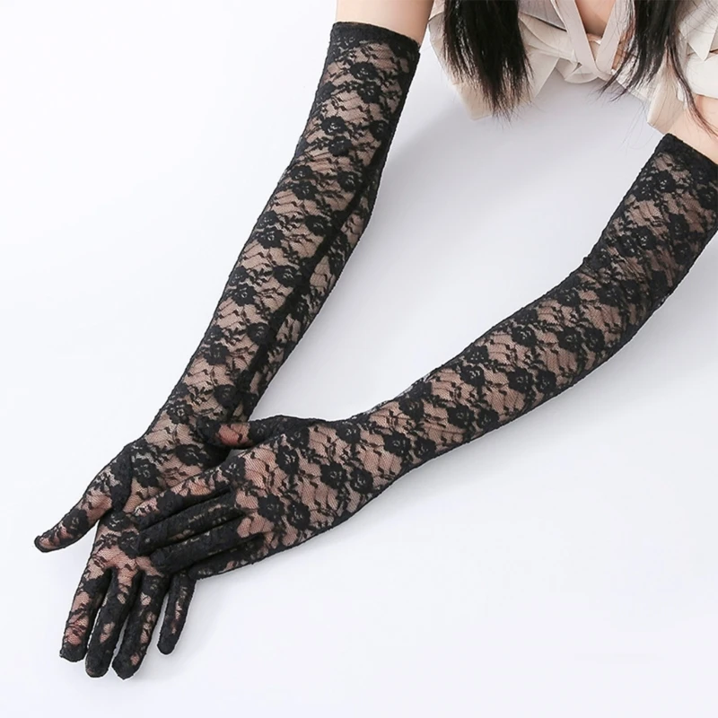 22/54cm Sexy Transparent Lace Flower Thin Women Long Gloves Opera Stage Performances Wedding Party Princess Dress Accessories