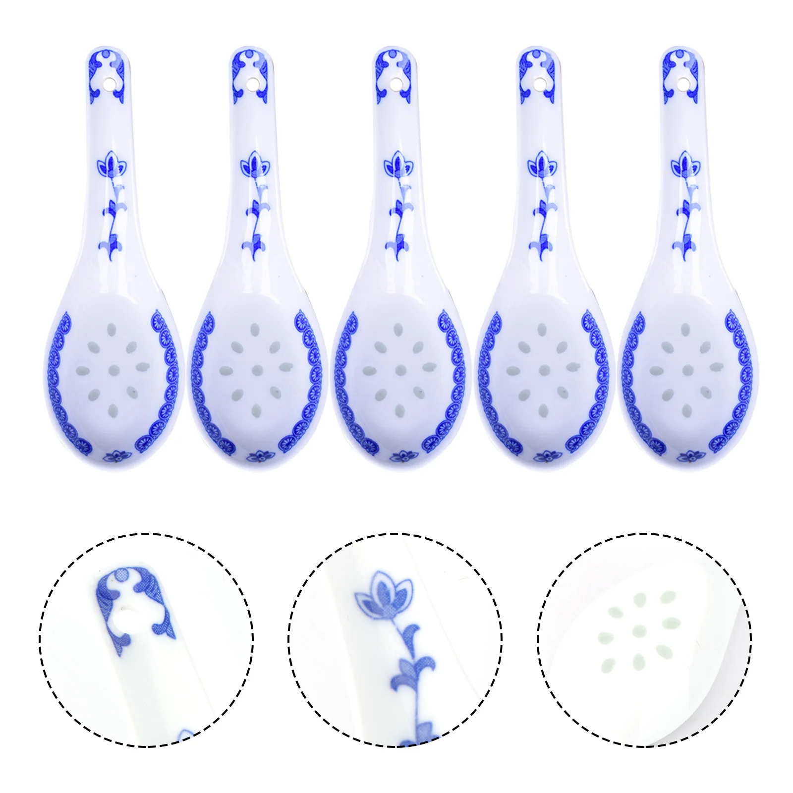 

5Pcs and White Chinese Style Spoon Versatile Ceramic Tableware for Soup Ice Cream Tea Coffee Restaurant Home