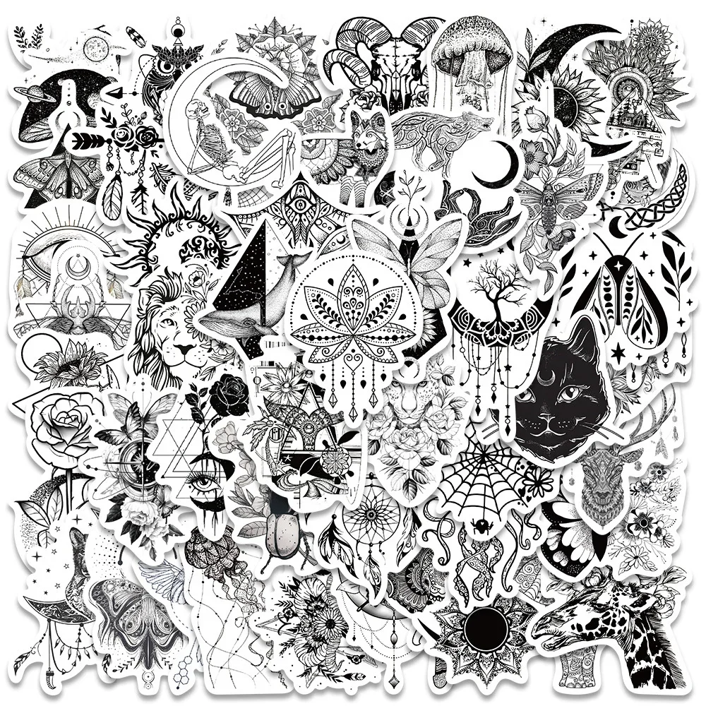 10/30/50PCS Black and White Psychedelic Gothic Style Graffiti Stickers Cup Gift Decoration Laptop Waterproof Decal Toy Wholesale