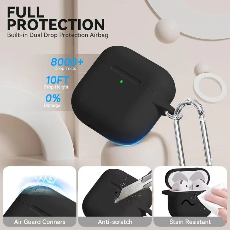 1 Juego de funda protectora de silicona suave para AirPods 4/3 Pro 2 llavero AirPods Pro funda con Kit de limpieza accesorios para auriculares
