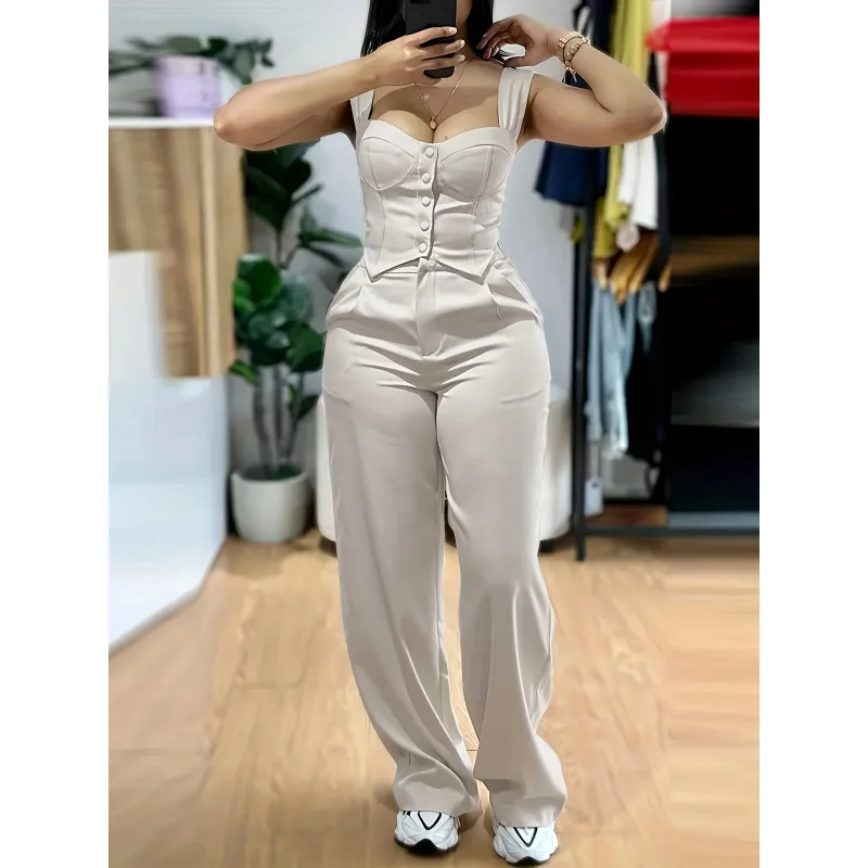 

Wide Leg Crop Top Set Women's Summer Fashion Outfit Strapless Bodysuit And High Waist Pants Ensemble for Young Girls