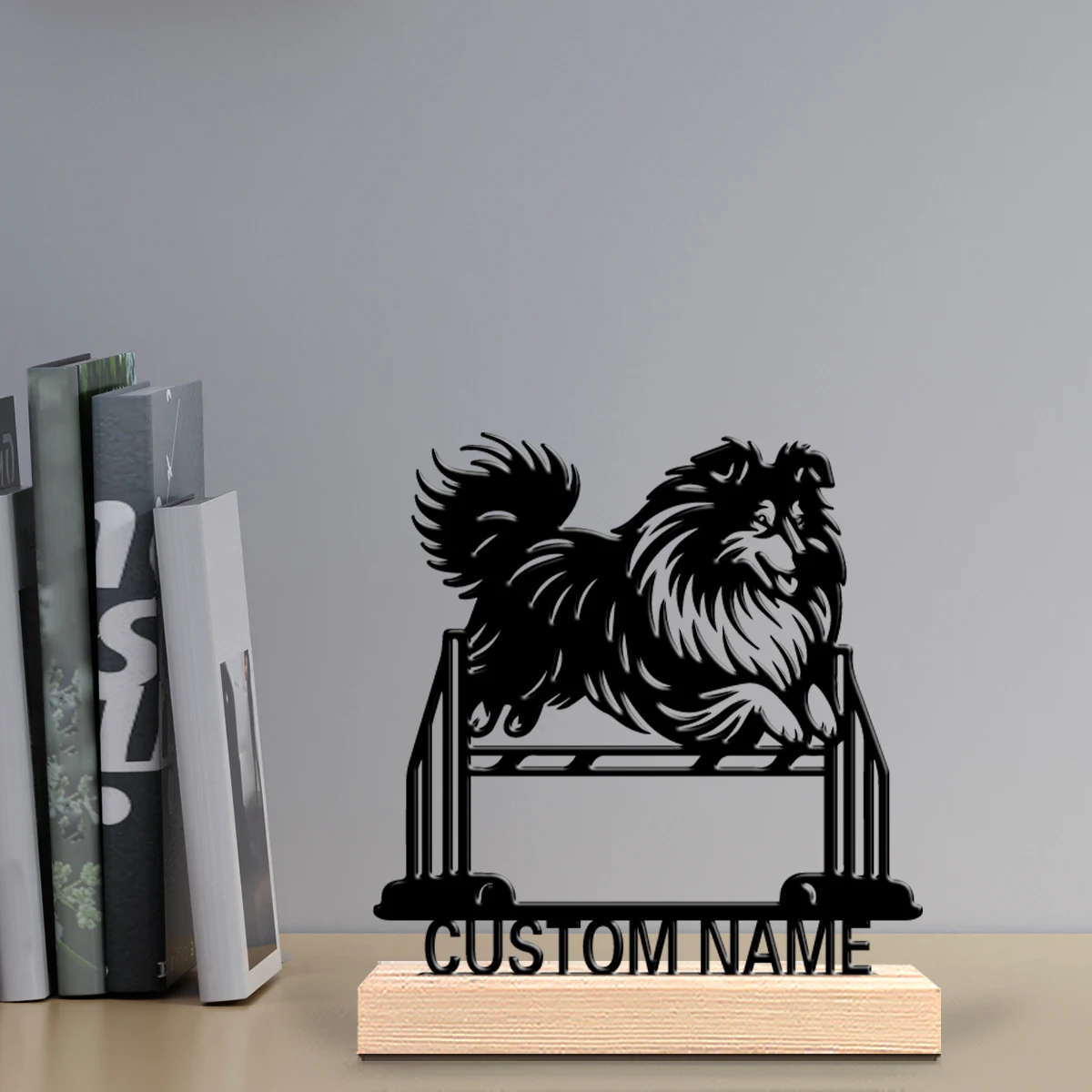 1pc Stylish Personalized Custom Shepherd Dog Metal Statues Symbolic desktop decoration with wooden base gift male theme office