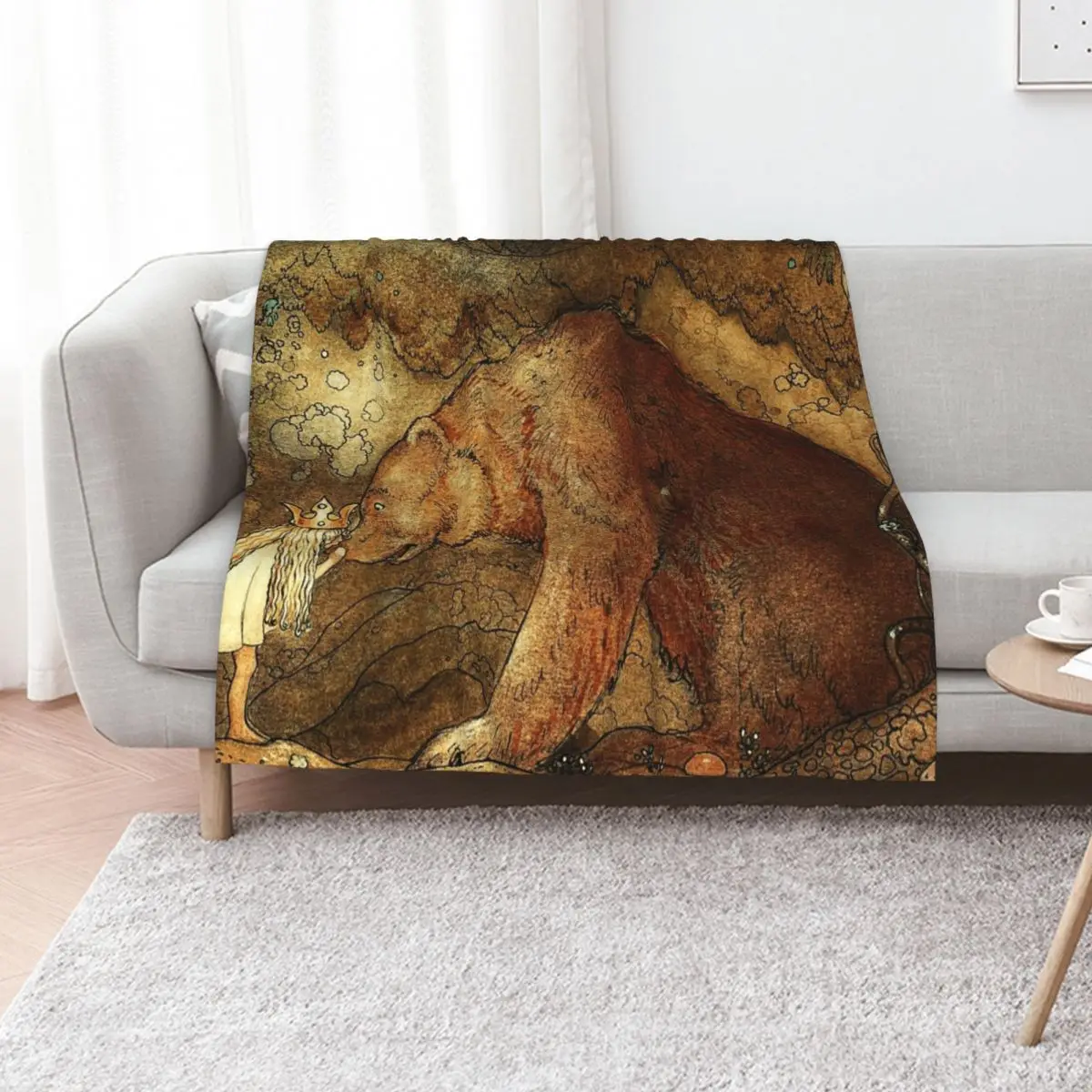 She kissed the bear on the nose - John Bauer 1907 Throw Blanket Retros Luxury Thicken wednesday Nap Single Soft Big Blankets