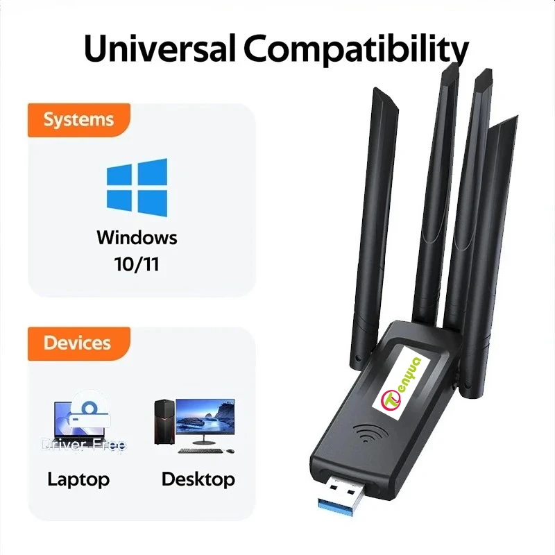 

1300M Bluetooth 5.4 WIFI Adapter Wireless Network Card 5G Wi Fi Receiver Dual Band Wi-Fi Dongle 4 Antenna For PC/Laptop Win10/11