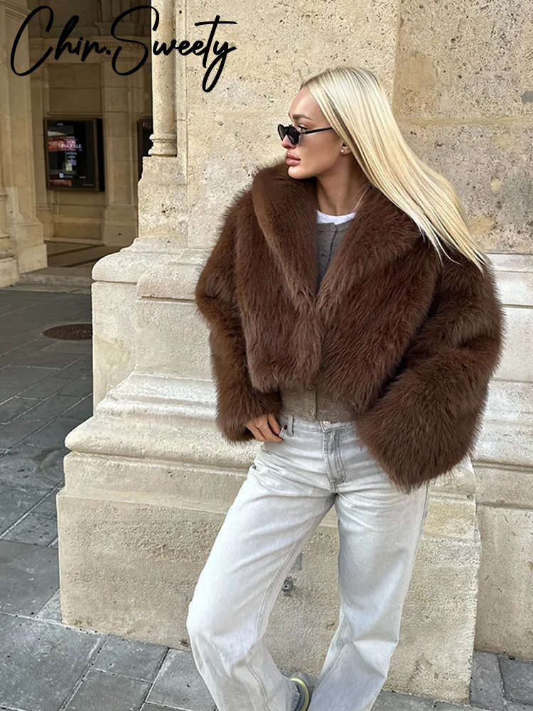 

Винтажная женская куртка из искусственного меха с длинными рукавами, свободное женское пальто 2024, модная осенне-зимняя элегантная теплая утепленная однотонная женская верхняя одежда