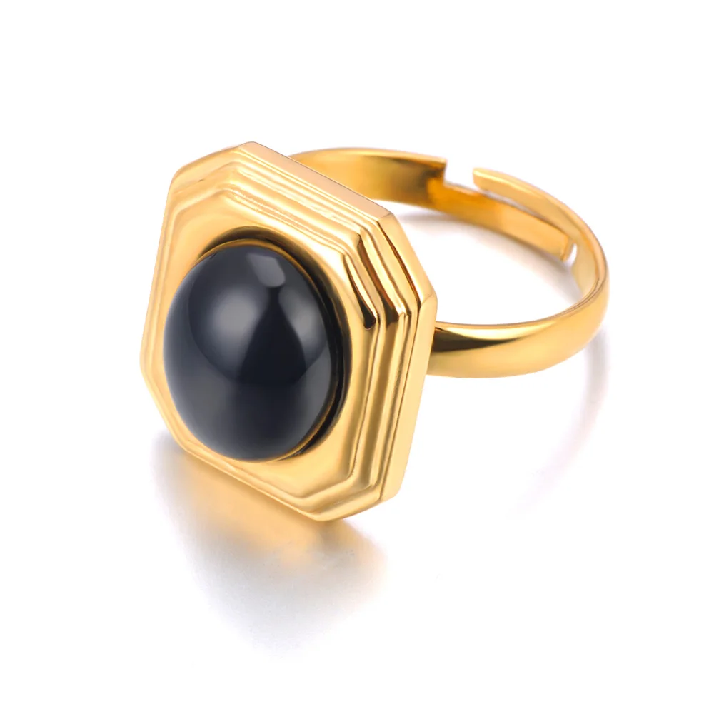 JeeMango Trendiger Bernstein-Weißer Harz-Geometrischer Verstellbarer Offener Ring, Vergoldeter Rostfreier Edelstahl Fingerschmuck R26016 – Detail 8