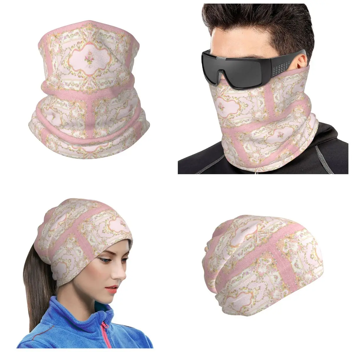 French Rococo Pink Floral Watercolor Panel Bandana Neck Cover Printed Magic Scarf Cycling Headband Unisex Adult Breathable