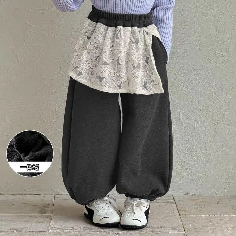 

Теплые брюки для девочек, осенне-зимние однотонные брюки, бегуны с эластичной резинкой на талии, удобная детская одежда, модная одежда для детей 4–12 лет