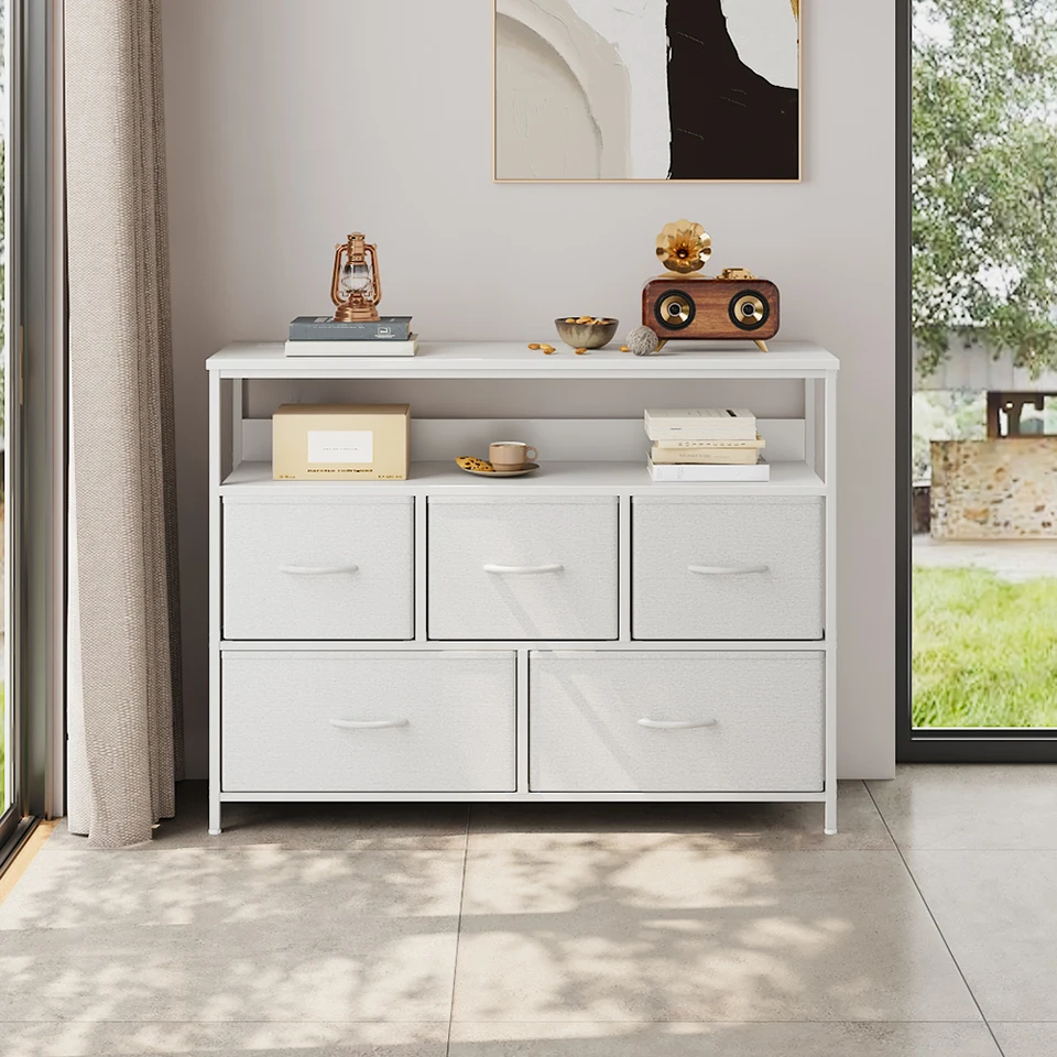 Voltsify 5-Drawer Metal Frame Chest of Drawers with Power Strip