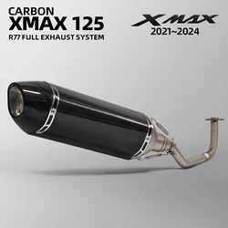 Full System Exhaust Modified Kit For Xmax125 XMAX 125 2021-2024 Motorcycle Escape Front Link Pipe Connect R77 Carbon Muffler