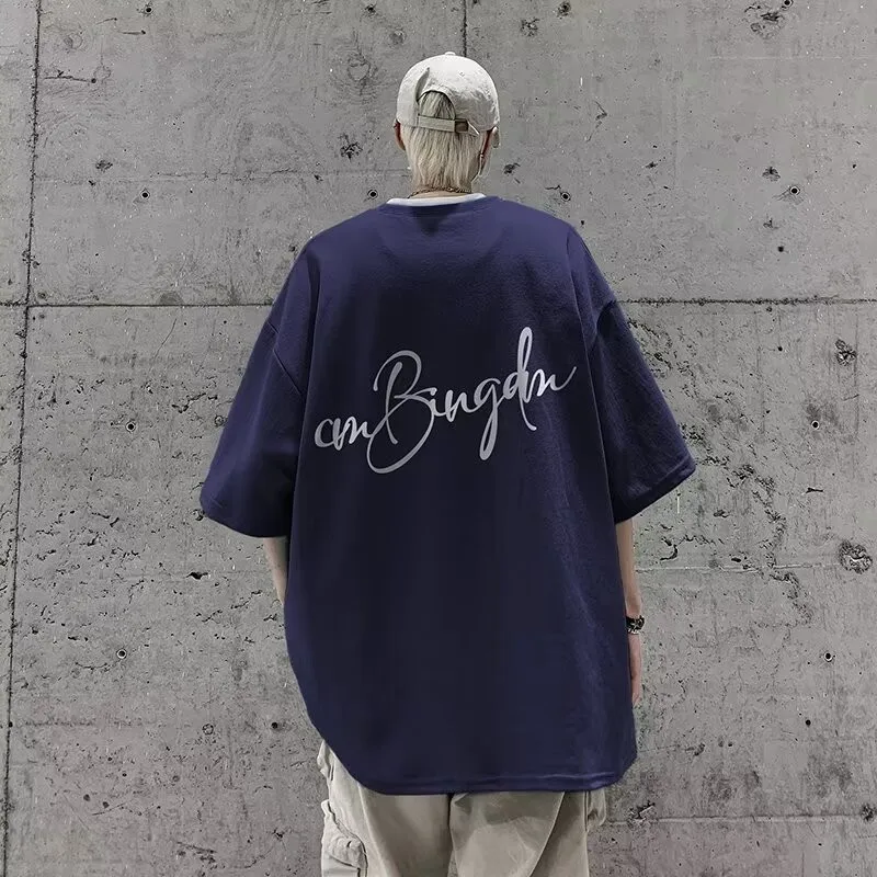 M-8XL Summer Men Oversized T-shirt Korean Casual Loose Style Letter Star Signature Print T-shirt Suitable for Both Men and Women image 4