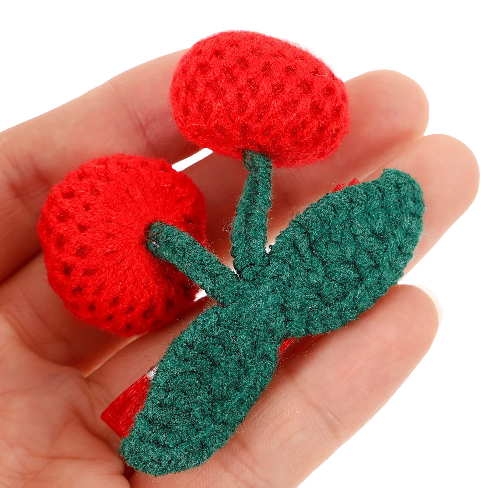 2 Pcs Cherry Barrettes Alligator Hair Clips Crochet Fruit Knitted for Little Girl Shape Bangs Pins Accessories Issue Card Child