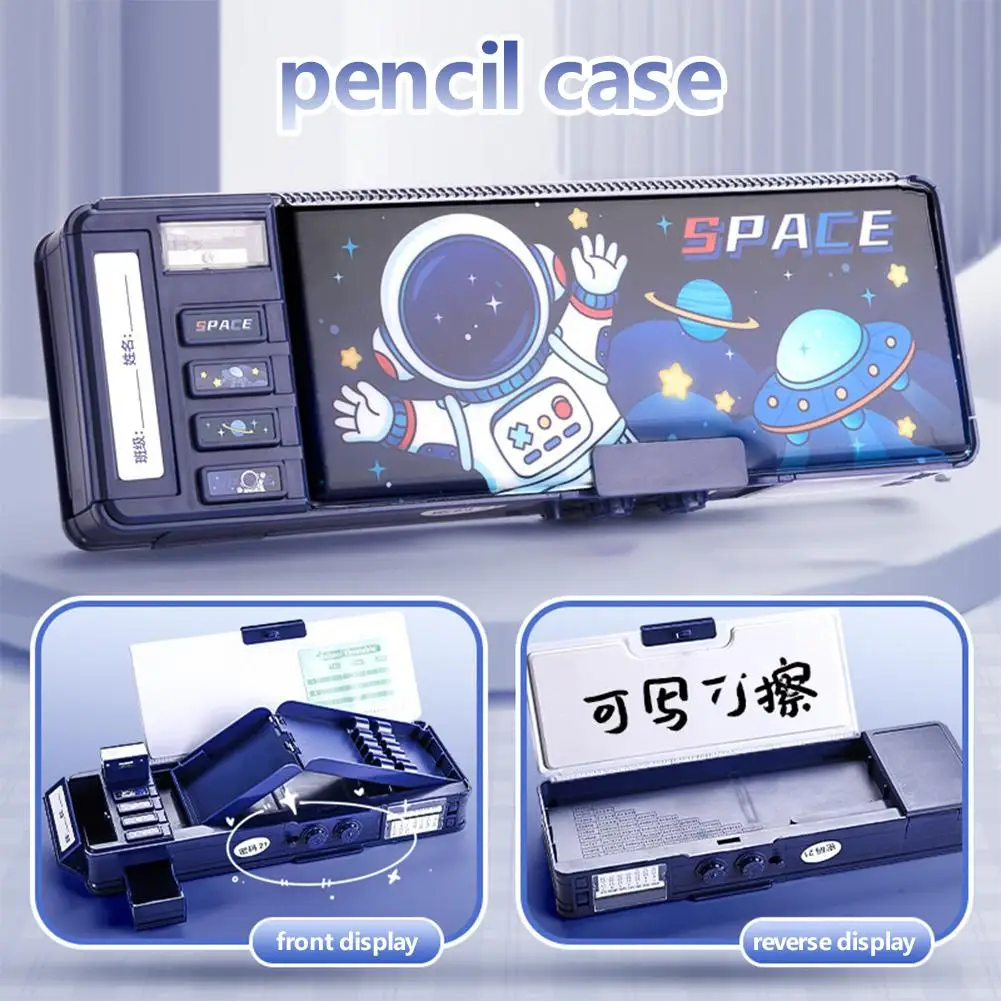 Multifunctional Password Lock Stationery Box Double-layer School Pen Elementary Pencil Student Box Stationery Supplies High L3S4