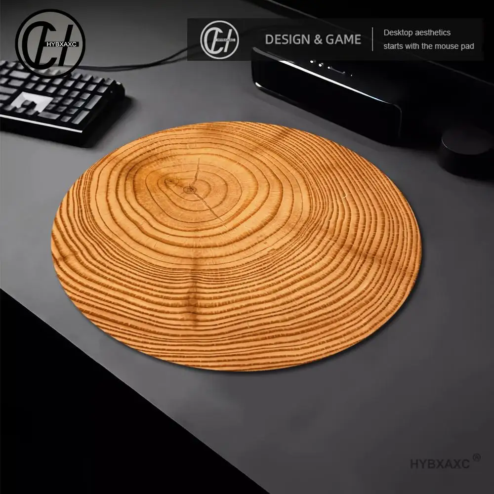 22x22cm Log Wood Grain Design Small Round Sliding Mouse Pad Printing Personalized Rubber Wood Design Home Table Mat Decoration