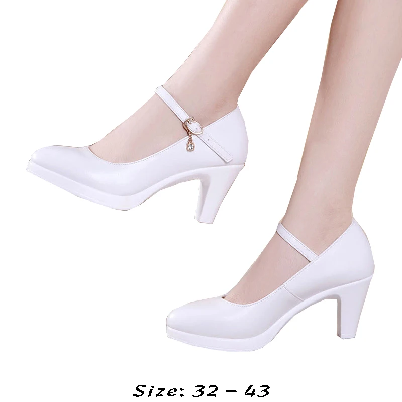 high quality leather shoe for women 6cm 8cm high heel platform point toe 32 33 elegant and fashion shoe black white red silver