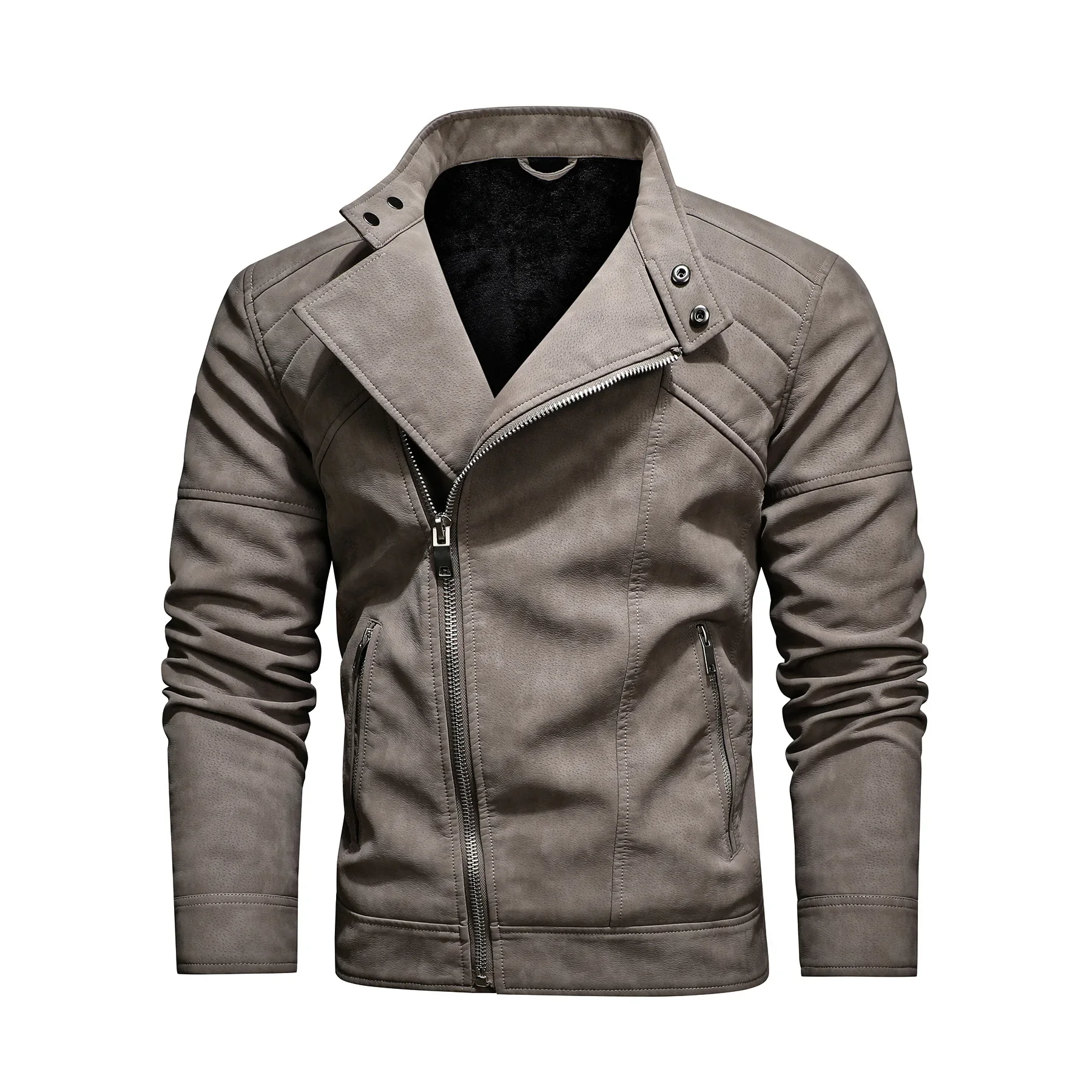 

High Quality Fashionable Lapel and Diagonal Zipper New Style New Men's Leather Jacket Men's Motorcycle Leather Jacket