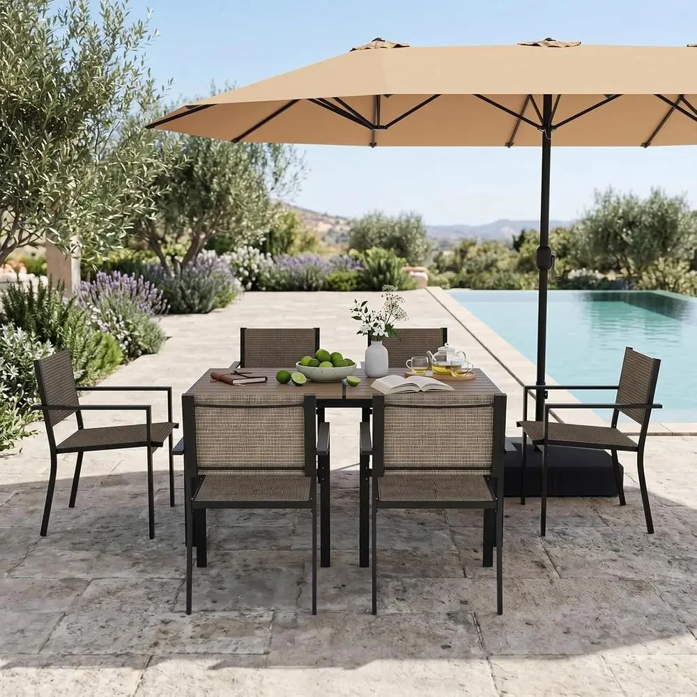 

8-Piece Outdoor Patio Furniture Set with Chairs and Umbrella, Weather-Resistant Dining Option