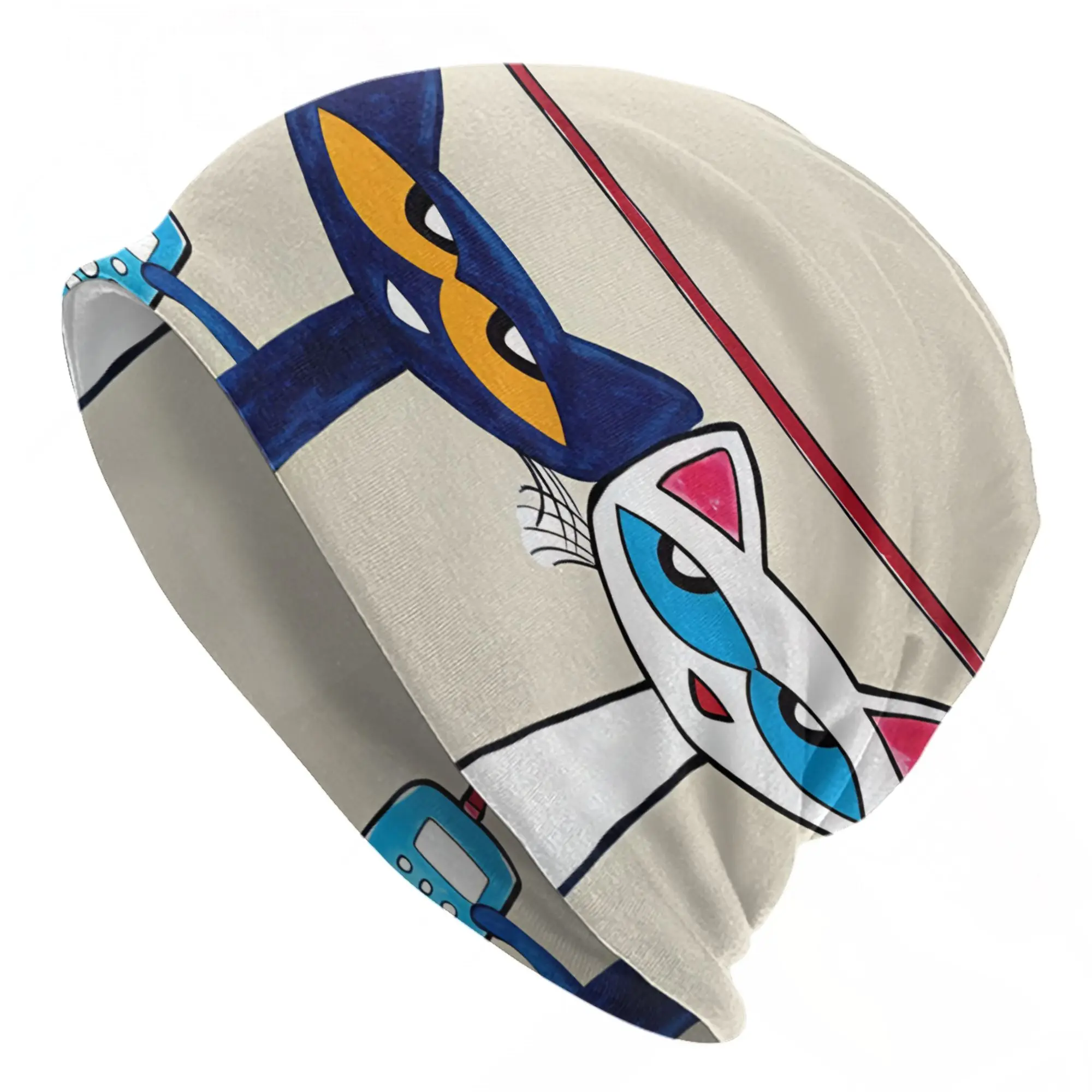 Pete The Cat Stars Comic Beanie Hats  Cute Caps Men Women Kpop Knitted Hat Autumn Winter Graphic Thermal Elastic Beanie Hats