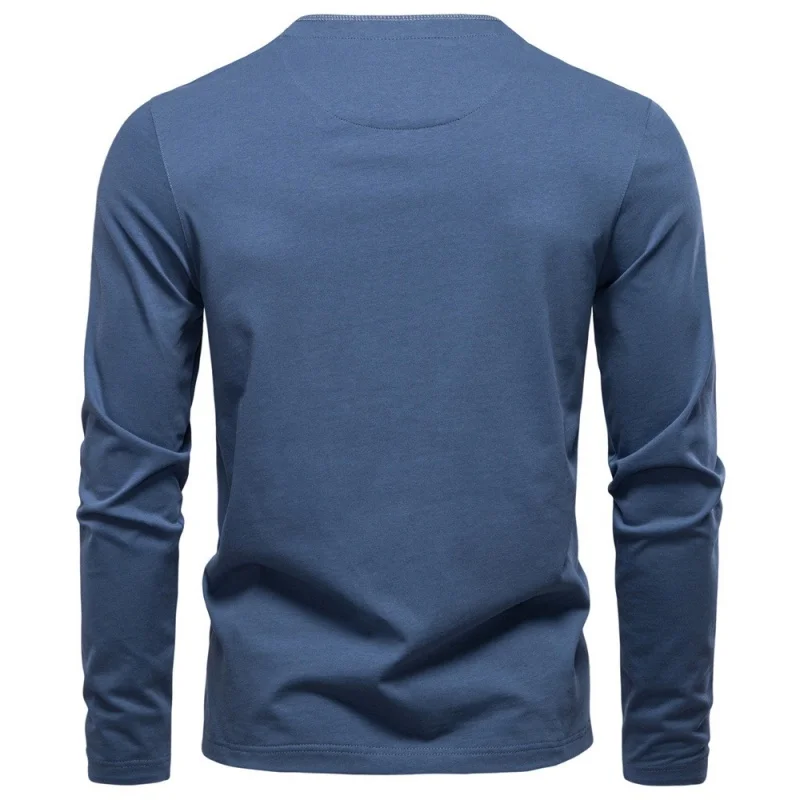 Spring and Autumn Men's High-Quality Long Sleeved Henry Collar Polo Shirt, New Fashionable, Casual
