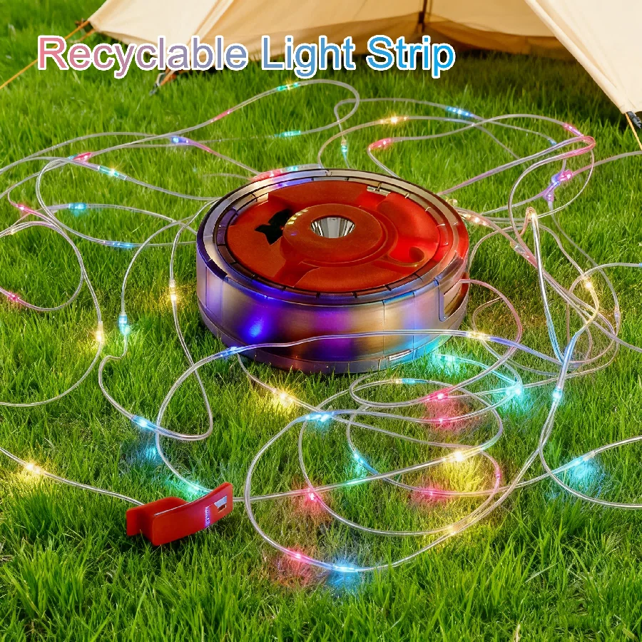 8M Recyclable RGB Camping Light Strip 1500mAh Warm Atmosphere String Light Outdoor Tent Light Strip Decorative Lighting String
