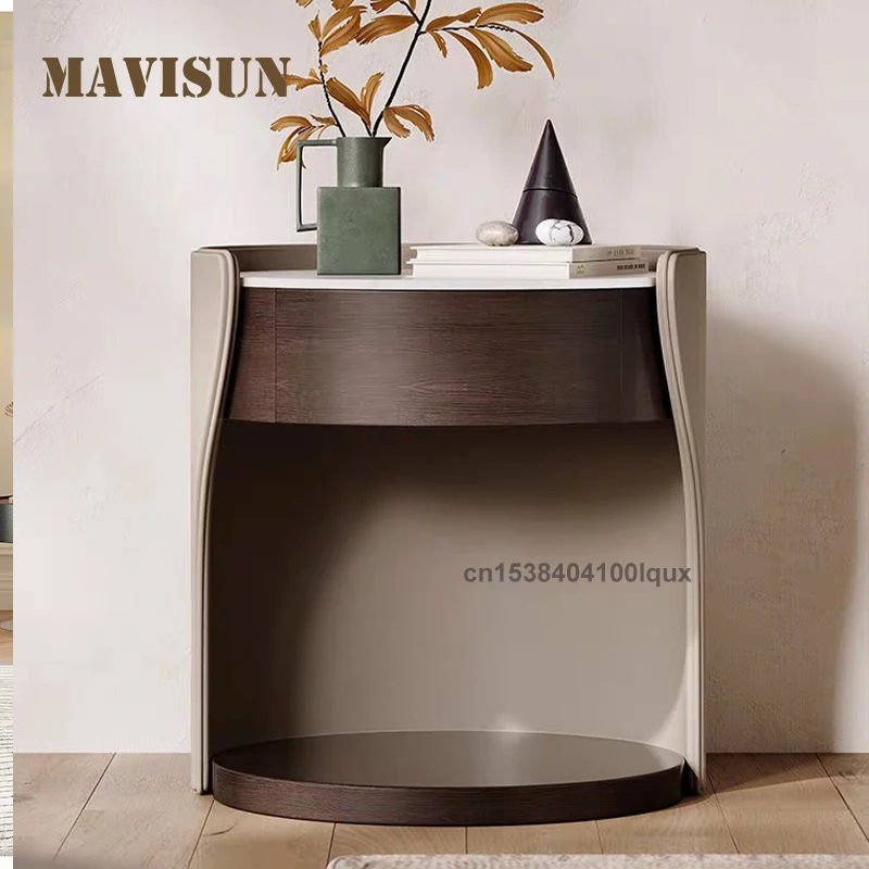 

Italian Minimalist Design Bedroom Cabinet With Storage Drawer Solid Wood Frame 0.45M Round Household Small-Sized Bedside Table