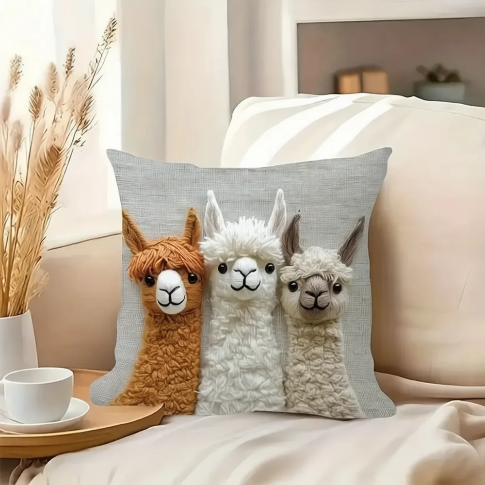 Alpaca Pattern Cushion Cover Linen Throw Pillow Case 45x45cm Decorative Sofa Bed Home Decor Soft Animal Theme Pillowcase