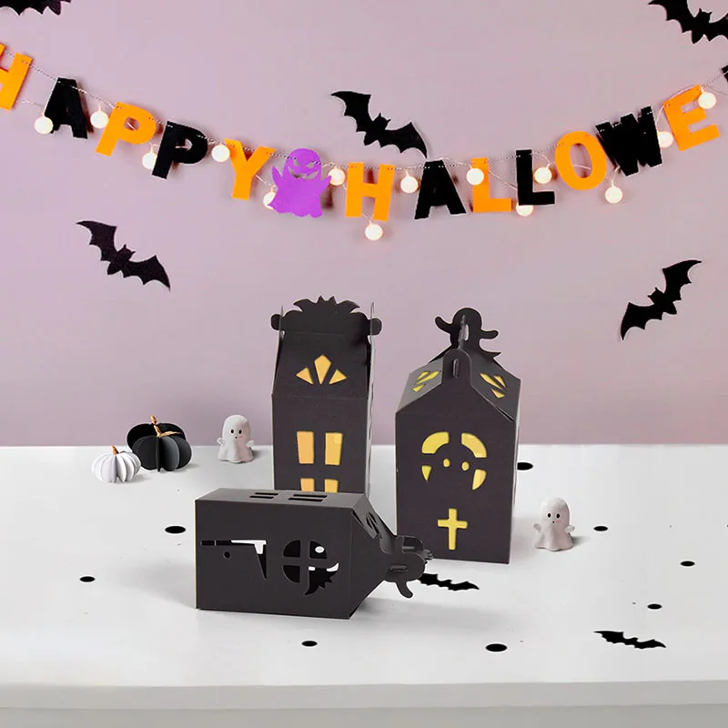 10/20Pcs Schwarz Halloween Bat Haus Candy Boxen Behandeln Papier Geschenk Verpackung Cookies Boxen Container Für Halloween party Dekoration – Detail 8