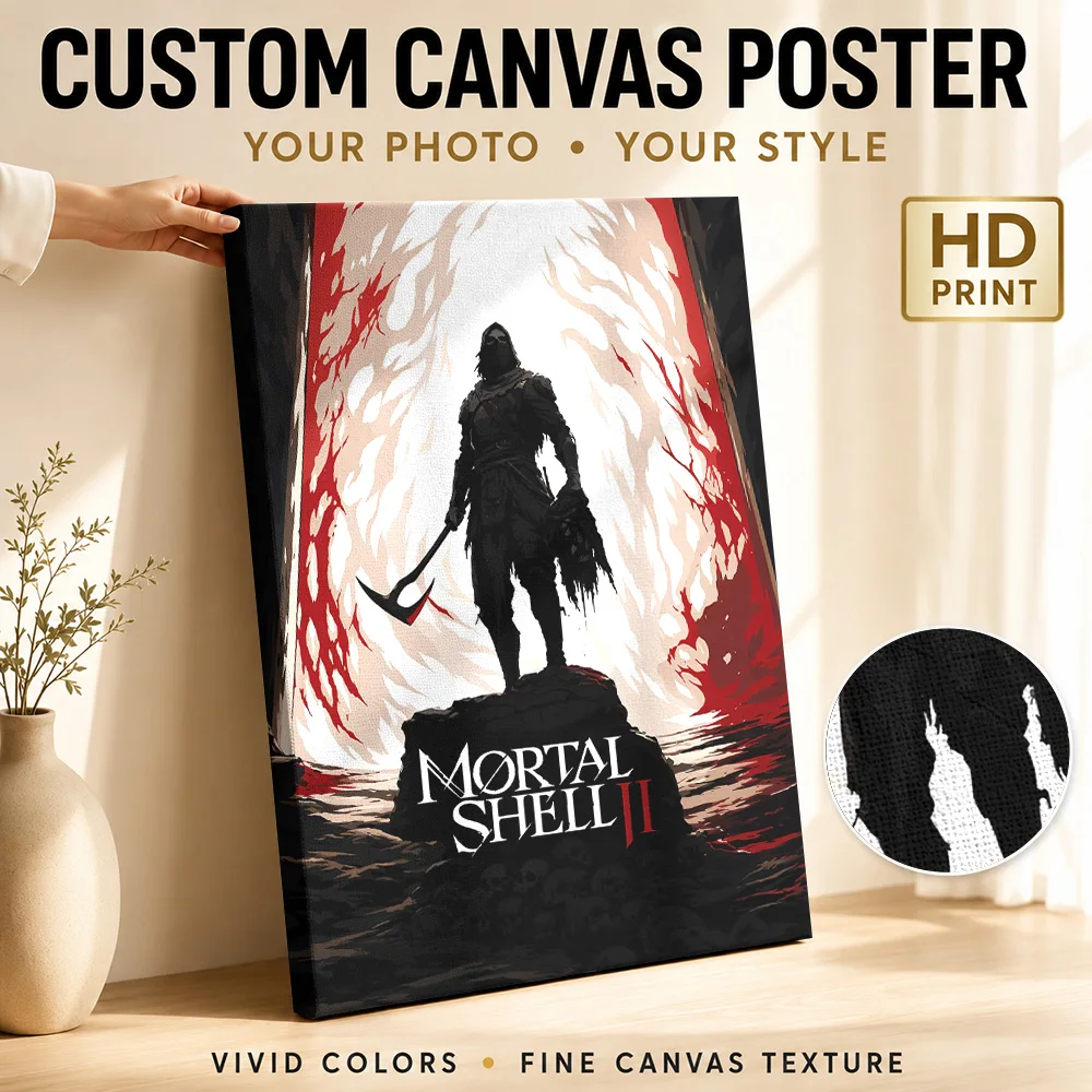 Mortal Shell II Warrior Silhouette Canvas Poster Personalized Photo Red And White Ink Wall Art For Game Lounge Gaming Fan Gift
