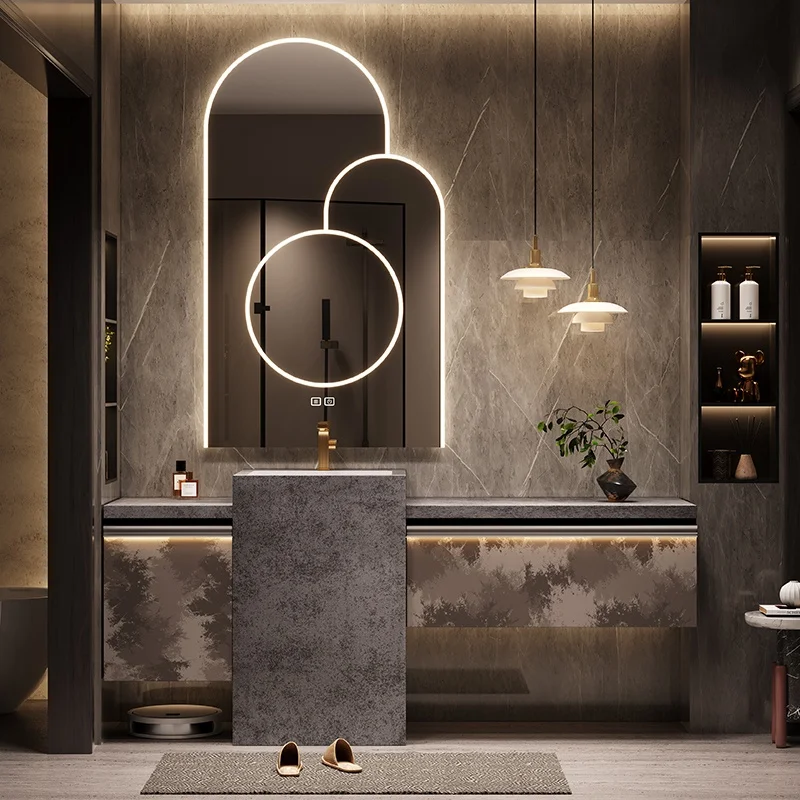 &c Solid wood bathroom cabinet, wash basin,  wall-mounted drawer, dressing table with wash basin, LED mirror set with lights