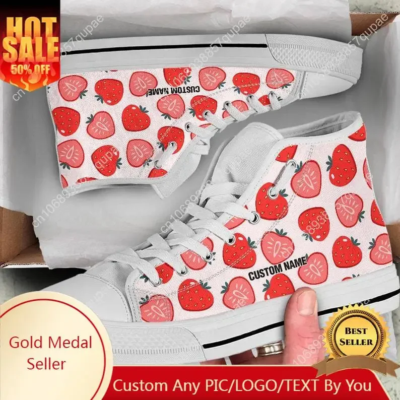 

Strawberry CAartoon Cute High Top Sneakers Mens Womens Teenager Canvas Sneaker Casual Couple Shoes Custom Shoe