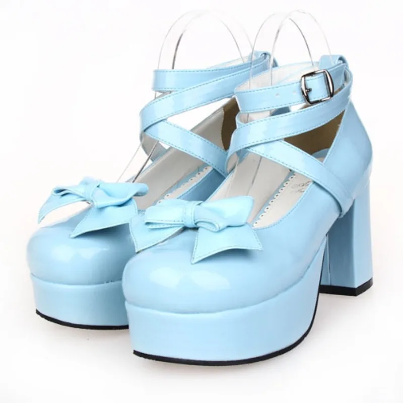 Zapatos de princesa Kawaii con lazo para mujer, zapatos japoneses dulces de Lolita, Harajuku gruesos con fiesta de té, zapatos de Cosplay para mujer de verano