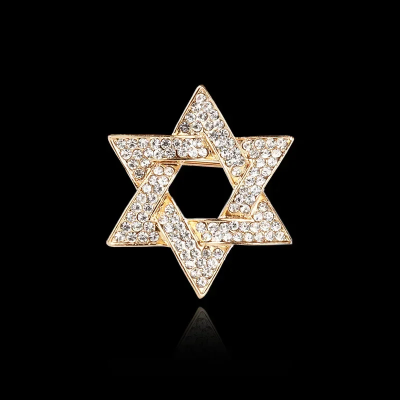 Exquisite Shining Zircon Star of David Brooch Jewish Geometric Hexagram Amulet Pin for Men Israeli Lucky Accessories