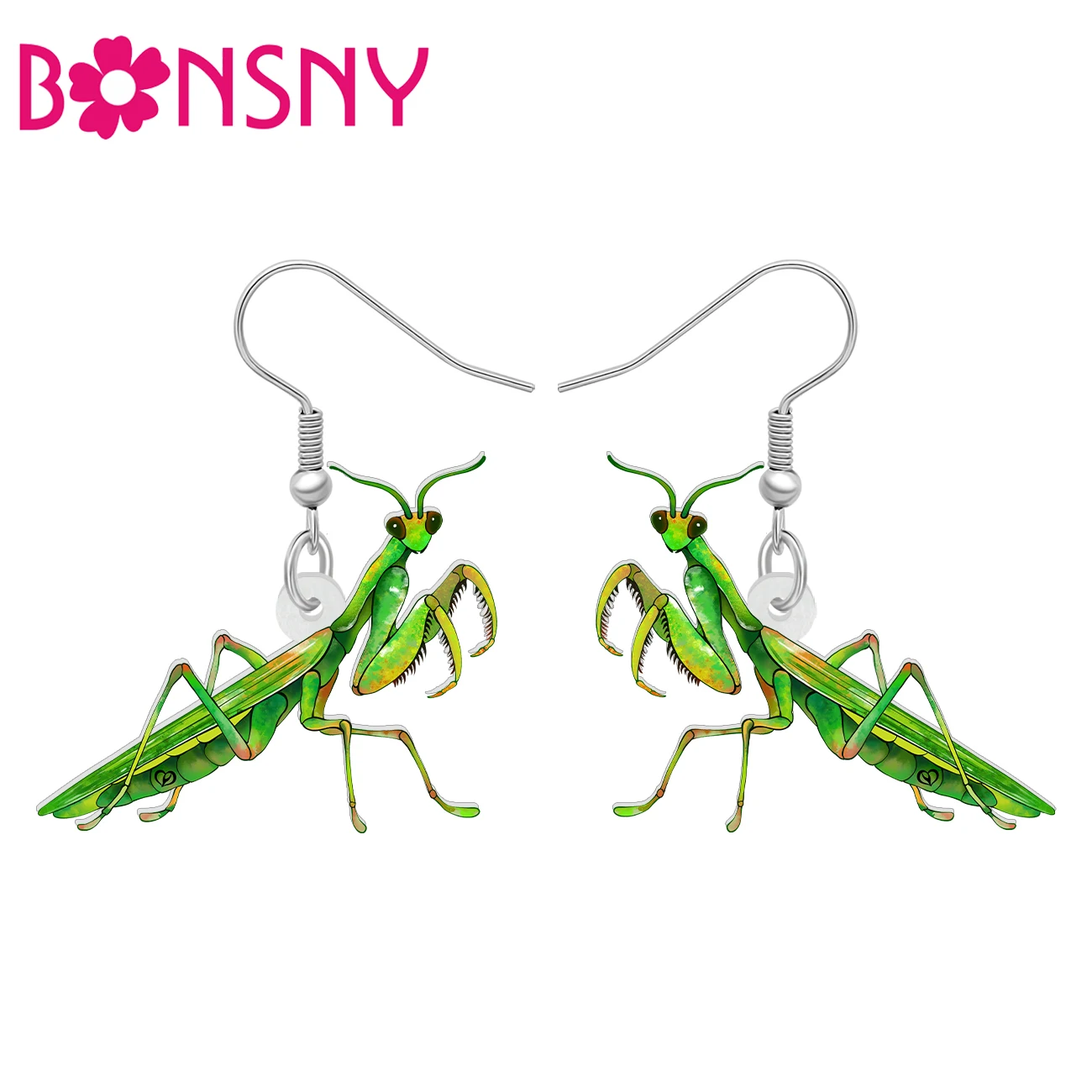 BONSNY Acrylic Dangle Green Mantis Drop Earrings Fun Animals Jewelry Gifts For Women Kids Charms