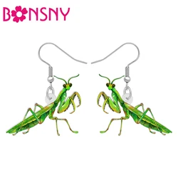 BONSNY Acrylic Dangle Green Mantis Drop Earrings Fun Animals Jewelry Gifts For Women Kids Charms