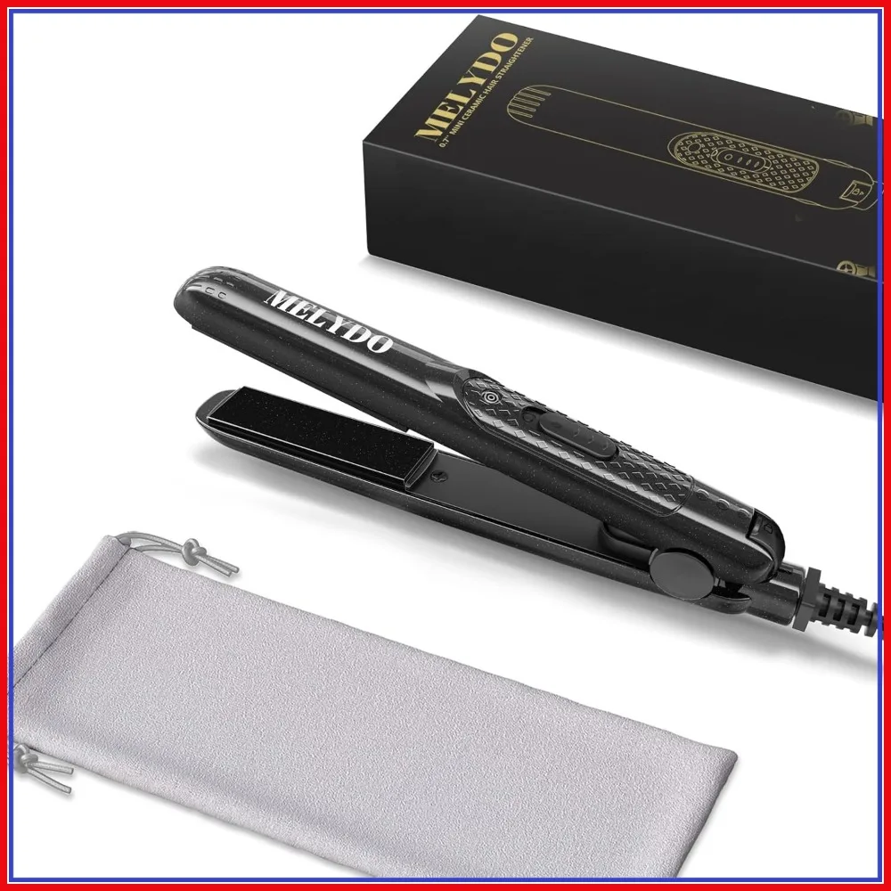 

Mini Flat Iron for Short Hair & Bangs, Ceramic Tourmaline Travel Hair Straightener, Dual Voltage with Storage Pouch, Black