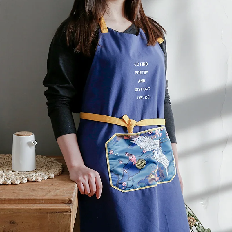 Chinese style kitchen apron women's fashion home creative Nordic work cotton Chinese household breathable smock