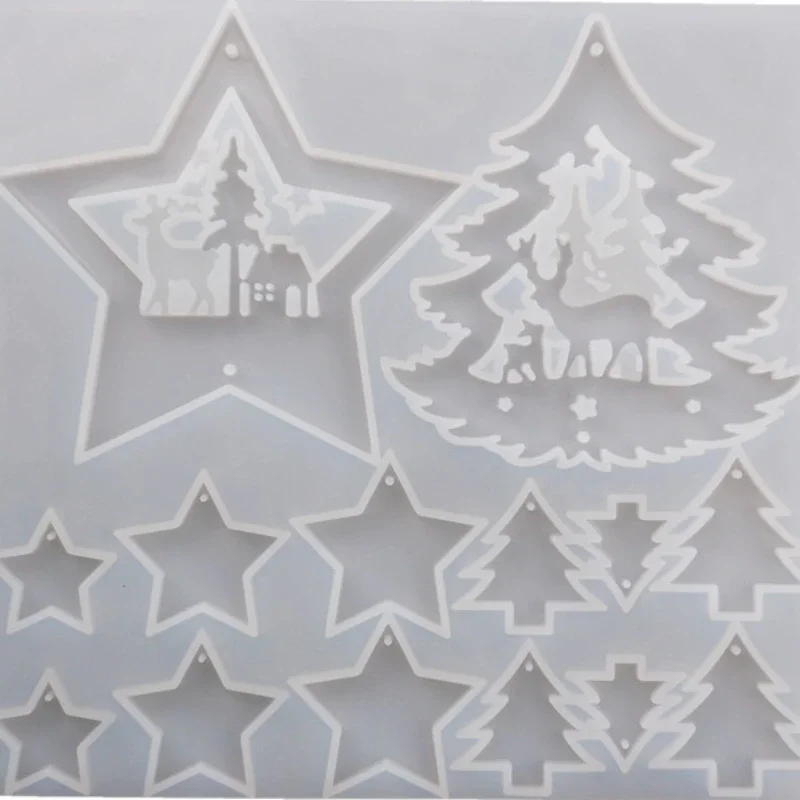 크리스마스 DIY 크리스탈 에폭시 크리스마스 트리 오각별 펜던트 장식용 거울 실리콘 몰드