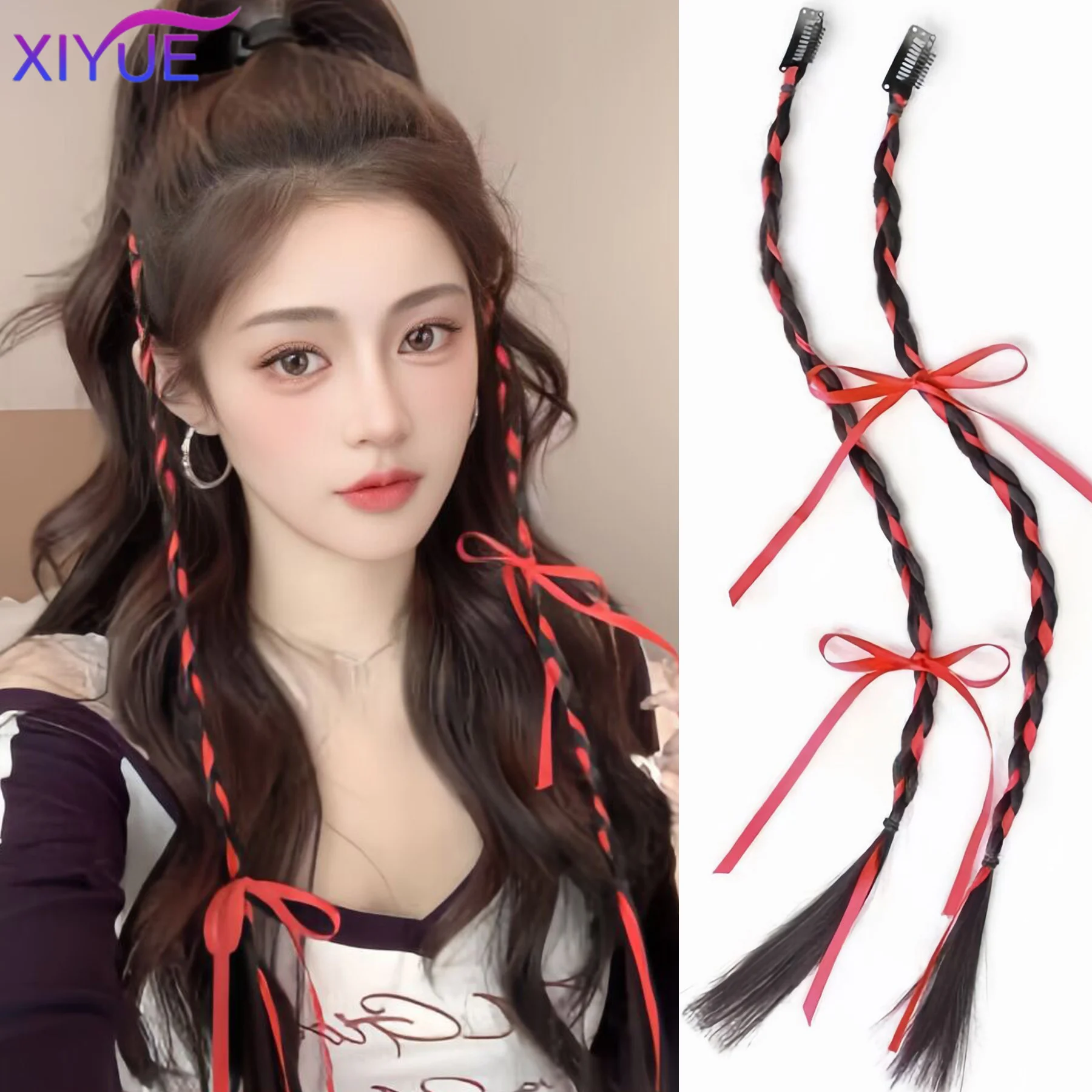 

Synthetic 2pcs Braid Wig With Strong BB Clip Lightweight Box Braid butterfly Ponytail Hair Piece for Women